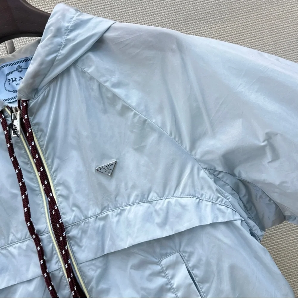 Prada Light Blue Hooded Zipper Sunscreen Coat - Picture 7 of 9